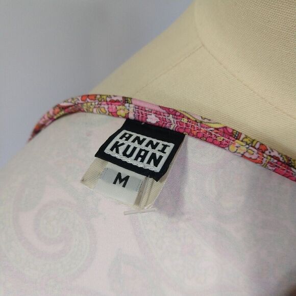 Anni Kuan Vintage Y2K Dress Size M Pink Paisley Print Tie Back Whimsy Coquette - Picture 6 of 8